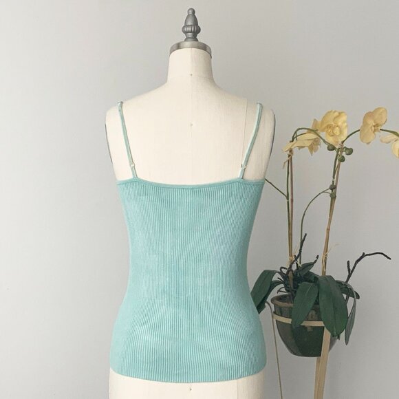 OUI MOMENTS Size 6 Acqua Blue Knitted Viscose Blend Spaghetti Strap Tank Top - Picture 6 of 13